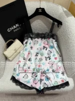 Chanel 25B Early Fall Collection 🌈 Rainbow Print Logo Lace-Trim Series - Camisole/Shorts/Shirt/Lounge Pants (with Silk) - Image 3