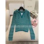 Dior 2025 Spring/Summer Collection 💙 Nautical Tie-Front Knit Top - Striped Notch Collar w/ Jacquard Logo & Silk-Blend - Image 19