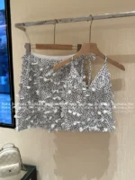 Chanel 2025M CoCo Beach Resort Collection 🖤 Floral Petal Sleeveless Top & Skirt Set - Image 23