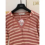 Dior 2025 Spring/Summer Collection 💙 Nautical Tie-Front Knit Top - Striped Notch Collar w/ Jacquard Logo & Silk-Blend - Image 18