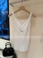 miumiu 2025SS Spring/Summer Collection 🤍 Ribbed Knit Camisole - Low Neck Crochet Strap & Letter Logo - Image 18