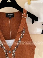 Chanel 25A Haute Atelier Collection ❕ Strap Detail Camisole - Sequined Embroidered Logo & Lace Trim Wool Vest - Image 33