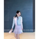 THOM BROWNE 2025SS Spring/Summer Collection 👧 Grey-Pink Plaid Knit Set - Round Neck Vest/Cardigan