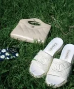 Chanel 2025SS Spring/Summer Collection 🖤 Embroidered Logo Platform Slides - Quilted Block Heel & Genuine Lambskin - Image 26