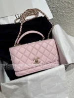 Chanel 2025S Sakura Pink Edition 🌸 Heavy Crystal-Embellished CC Handle Bag - Trendy Letter Logo w/ Detachable Chain ⛓️ - Image 29