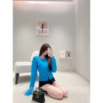 Loewe 2025 Early Fall Collection 💙 Embroidered Letter Logo & Crochet Cable Stitch Peacock Blue Wool Knit Cardigan