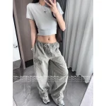 ALEXANDERWANG 2025 ☑️ Drawstring Waist Gray Tone Print Letter Logo Casual Wide-Leg Cargo Pants for Women