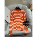 Dior 2025 Early Fall Collection 🍊 New Color: Orange Jacquard Letter Logo & Star Motif Round-Neck Striped Sweater
