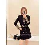BALMAIN 2025 Fall/Winter Collection 🖤 Heavyweight Acetate-Silk Blend Lapel & Cuff Embroidery with Beadwork Metal Button V-Neck Wool Blazer - Image 8