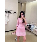 Chanel 2025 Fall/Winter Collection 🎀 Imported Wool Tweed Round Neck 3/4 Sleeve Shift Dress for Women - Image 3