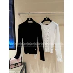 Chanel 2025 Early Fall Collection 🤍 Round Neck Frog Button Embroidery 3D Logo Ribbed Long Sleeve Knit Top