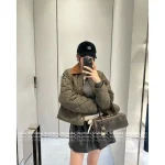 miumiu 2025 Fall/Winter Collection Suede & Quilted Pocket Detail Military Green Insulated Cotton Coat for Women - Image 2