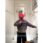 RALPH LAUREN 2025 Fall/Winter Collection 🌈 Bohemian Color-Block Jacquard 100% Imported Wool Round-Neck Knit Cardigan - Image 6