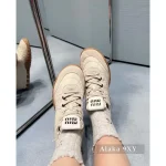 miumiu 2025 Spring/Summer Collection 🆕 Runway Style ~ Tyre Leather Sneakers 👟 Original-Grade Imported Knit Fabric / Suede Leather - 3 Colors Available - Image 8