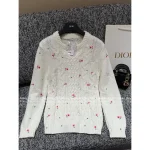 Dior 2025 Fall/Winter Collection 🌷 Round Neck Jacquard Floral Embroidery White Pullover Sweater - 100% Wool - Image 5