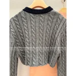 miumiu 2025 Early Fall Collection 💵 Cropped V-Neck Cable Knit Pullover Sweater for Women - 100% Wool - Image 11