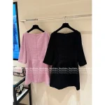 Chanel 2025 Fall/Winter Collection 🎀 Imported Wool Tweed Round Neck 3/4 Sleeve Shift Dress for Women - Image 2