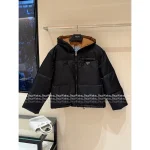 Prada 2025 AW Collection ▶️ Embroidered Badge Logo Hooded Puffer Coat - 90% White Goose Down Fill - Image 6