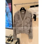 Chanel 2025 Fall/Winter Collection 🩶 Gray V-Neck Colorful Sequins Wool Blend Knit Cardigan for Women