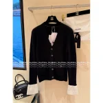 Chanel 2025 Fall/Winter Collection 🖤 Black-White Color-Block Flared Sleeve V-Neck Wool Knit Cardigan for Women