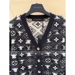 Louis Vuitton 2025 Early Fall Collection 🔍 V-Neck Color-Block Jacquard Fringe Letter Logo Wool Cardigan for Women - Image 4