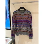RALPH LAUREN 2025 Fall/Winter Collection 🌈 Bohemian Color-Block Jacquard 100% Imported Wool Round-Neck Knit Cardigan