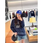 Celine 2025 Early Fall/Winter Collection 💙 Printed Letter Logo Navy Blue Pullover Hoodie for Women - Image 11