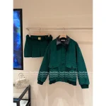 miumiu 2025 Early Fall/Winter Collection 🍏 Vintage Corduroy Green Pocket Lapel Bomber Jacket / Metal Belt Midi Skirt