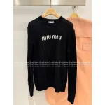 miumiu 2025 Early Fall/Winter Collection 🖤 Classic Letter Logo Round Neck Wool/Cashmere Blend Pullover Sweater for Women - Image 12