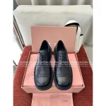 miumiu 2025 Early Fall/Winter Collection 👞 Height-Increasing Academic Style Genuine Leather Shoes for Women - 3.5cm Embroidered Logo Block Heel