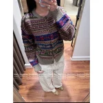 RALPH LAUREN 2025 Fall/Winter Collection 🌈 Bohemian Color-Block Jacquard 100% Imported Wool Round-Neck Knit Cardigan - Image 4