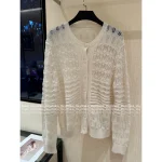 LOROPIANA 2025 Fall/Winter Collection 🤍 Old Money Style Kashmir Cashmere Crochet White Knit Cardigan for Women