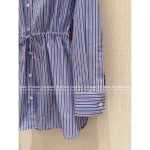 Prada 2025 New Collection 🆕 Academic Style Lapel Vertical Stripe Triangle Logo Tie-Waist Shirt Dress for Women - Image 9