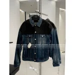 Prada 2025 Early Fall Collection 🔍 Leather-Trimmed Lapel Denim Jacket for Women - Heavy Enzyme Wash Denim Fabric