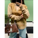 Prada 2025 Early Fall/Winter Collection 🦌 Suede & Pudding Stitch Pullover 100% Wool Sweater - Slimming V-Neck - Image 4