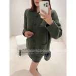 LOROPIANA 2025 Early Fall Collection 🆕 Speckled Cashmere Forest Green Pocket Knit Cardigan - Image 6