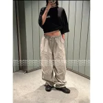 ALEXANDERWANG 2025 ☑️ Drawstring Waist Gray Tone Print Letter Logo Casual Wide-Leg Cargo Pants for Women - Image 5