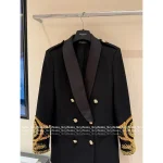 BALMAIN 2025 Fall/Winter Collection 🖤 Heavyweight Acetate-Silk Blend Lapel & Cuff Embroidery with Beadwork Metal Button V-Neck Wool Blazer - Image 5