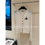 Vivienne Westwood 2025 Early Fall/Winter Collection 🪐 V-Neck Lambswool Jacquard & Embroidered Logo Knit Cardigan