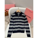 miumiu 2025 Early Fall/Winter Collection 🆕 Lapel Polo Collar Jacquard Letter Striped Wool Knit Pullover for Women - Image 9