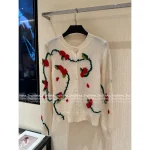 BARRIE G-Dragon Same Style 🌹 2025 Early Fall/Winter Collection 100% Kashmir Cashmere Rose Embroidery & Jacquard Knit Cardigan