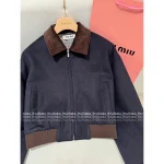 miumiu 2025 Early Fall Collection 🆕 Letter Logo Color-Block Corduroy Lapel Wool-Blend Cotton Coat for Women - Image 12