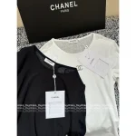 Chanel 2025 Fall/Winter Collection 🤍 Round Neck Stretch Slim-Fit Cotton Sparkle Logo Base Layer Long Sleeve Knit Top - Image 9