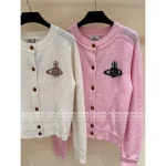 Vivienne Westwood 2025 Early Fall/Winter Collection 🪐 Saturn Jacquard Logo Round Neck Wool Knit Cardigan for Women - Image 5