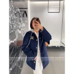 Celine 2025 Early Fall/Winter Collection ☑️ Hooded False Two-Piece Construction Embroidered Letter Logo Corduroy Quilted Cotton Coat - Image 5