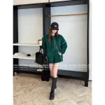 miumiu 2025 Early Fall/Winter Collection 🍏 Vintage Corduroy Green Pocket Lapel Bomber Jacket / Metal Belt Midi Skirt - Image 7
