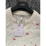 Dior 2025 Fall/Winter Collection 🌷 Round Neck Jacquard Floral Embroidery White Pullover Sweater - 100% Wool - Image 12