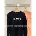 miumiu 2025 Early Fall/Winter Collection 🖤 Classic Letter Logo Round Neck Wool/Cashmere Blend Pullover Sweater for Women - Image 10