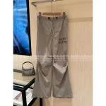 ALEXANDERWANG 2025 ☑️ Drawstring Waist Gray Tone Print Letter Logo Casual Wide-Leg Cargo Pants for Women - Image 4