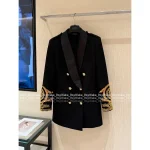 BALMAIN 2025 Fall/Winter Collection 🖤 Heavyweight Acetate-Silk Blend Lapel & Cuff Embroidery with Beadwork Metal Button V-Neck Wool Blazer